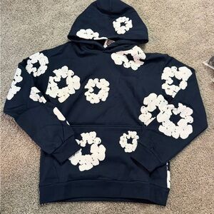 1822 Denim Navy Hoodie with White Floral Ring Prints